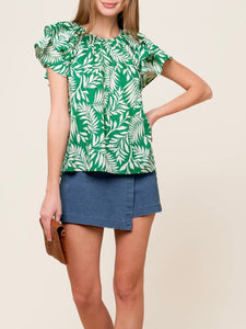 Leaf Print Top - Green