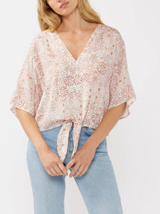 Tie Front Kimono Sleeve Top - Dusty Pink