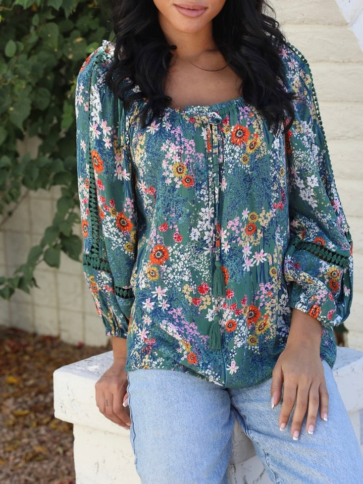 Lace Detail Blouse - Green