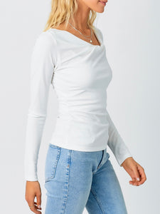 Asymmetrical Knotted Neckline Top - Off White