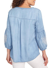 Load image into Gallery viewer, Embroidered Square Neck Denim Top - Medium Blue
