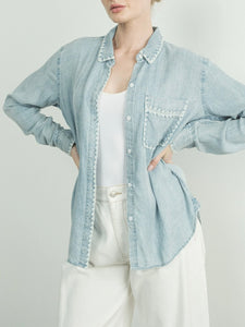 Denim Button-down with Embroidered Edge - Chambray