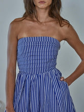 Load image into Gallery viewer, Striped Strapless Maxi - Blue/White
