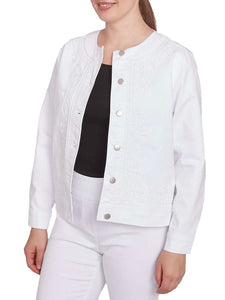 Soutache Embroidered Denim Jacket - White