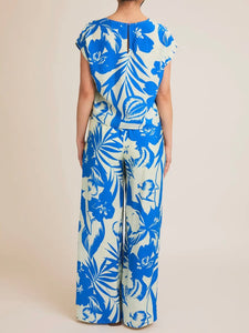 Tropical Print Top - Blue/Off White