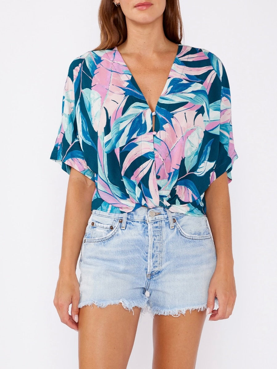 Tropical Leaf Tie Top - Orchid