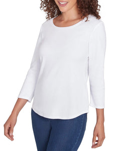 3/4 Sleeve Scoop Neck Tee - White