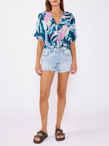 Tropical Leaf Tie Top - Orchid