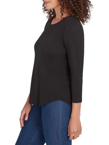 3/4 Sleeve Scoop Neck Tee - Black