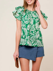 Leaf Print Top - Green