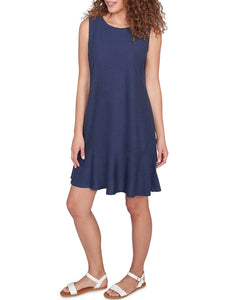 Sleeveless Swiss Dot Dress - Navy