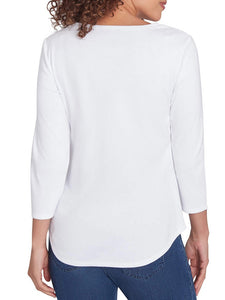 3/4 Sleeve Scoop Neck Tee - White