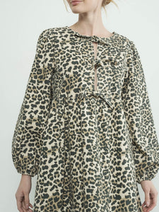 Twill Babydoll Dress - Leopard
