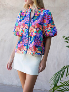 Smocked Collar Top - Multi