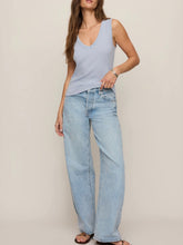 Load image into Gallery viewer, Ellie V-Neck Tank in Skyline blue, fitted sleeveless top paired with light wash jeans, women's casual style - 3
