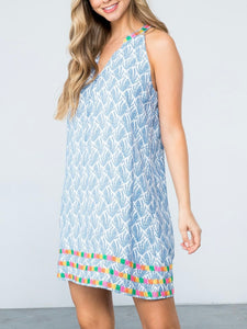 Embroidered Halter Dress - Blue/White FINAL SALE