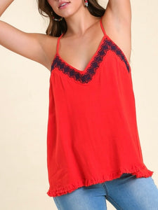Embroidered Cami Top - Red/Navy FINAL SALE