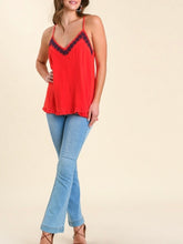 Load image into Gallery viewer, Embroidered Cami Top - Red/Navy
