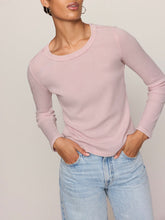Load image into Gallery viewer, Arlet Mini Thermal Top in Soft Blush pink waffle knit with scoop neck and long sleeves paired with light wash jeans - 1
