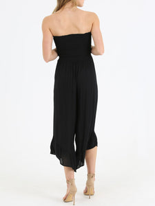 Smocked Strapless Jumpsuit - Black