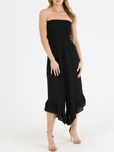 Smocked Strapless Jumpsuit - Black