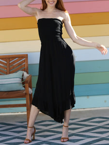 Smocked Strapless Jumpsuit - Black
