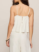 Load image into Gallery viewer, Lille off white embroidered cami tank top with lace trim and spaghetti straps, flowy boho style - 2
