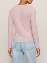 Load image into Gallery viewer, Arlet Mini Thermal Top in Soft Blush pink waffle knit with scoop neck and long sleeves paired with light wash jeans - 3
