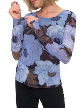 Load image into Gallery viewer, Long Sleeve Mesh Floral Top - Blue
