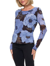 Load image into Gallery viewer, Long Sleeve Mesh Floral Top - Blue
