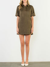 Load image into Gallery viewer, Short Sleeve Suede Dress - Olive
