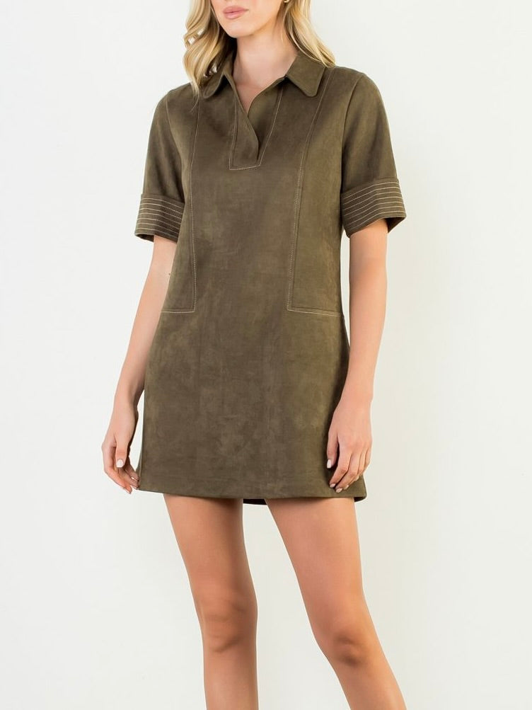 Short Sleeve Suede Dress