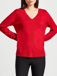 V-Neck Cable Detail Sweater - Scarlet