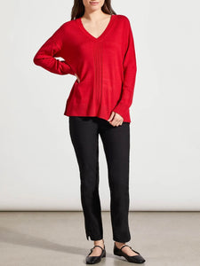 V-Neck Cable Detail Sweater - Scarlet