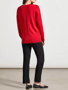 V-Neck Cable Detail Sweater - Scarlet