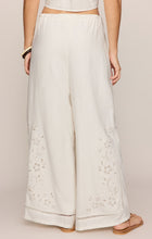 Load image into Gallery viewer, Sid Off White Wide Leg Embroidered Eyelet Pants with Drawstring Waist and Floral Cutwork Detail - 3
