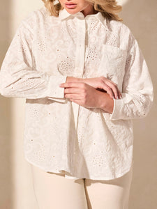 Eyelet Embroidered Button-down Shirt - White