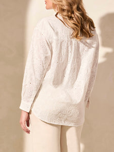 Eyelet Embroidered Button-down Shirt - White