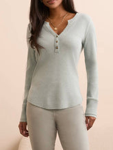 Load image into Gallery viewer, Waffle Henley Top - Heather Silver Pine
