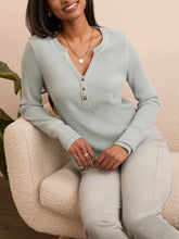 Load image into Gallery viewer, Waffle Henley Top - Heather Silver Pine
