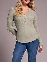 Load image into Gallery viewer, Waffle Henley Top - Heather Olive Leaf
