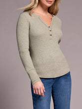 Load image into Gallery viewer, Waffle Henley Top - Heather Olive Leaf
