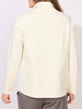Load image into Gallery viewer, Woman wearing pearl white terry quarter snap pullover sweatshirt with grommet details and collar - 2
