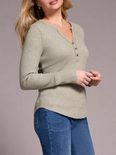 Load image into Gallery viewer, Waffle Henley Top - Heather Olive Leaf
