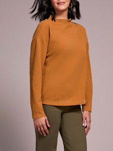 Textured Funnel Neck Top - Bran