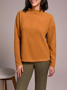Textured Funnel Neck Top - Bran