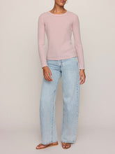 Load image into Gallery viewer, Arlet Mini Thermal Top in Soft Blush pink waffle knit with scoop neck and long sleeves paired with light wash jeans - 4
