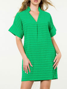 Textured Shift Dress - Green