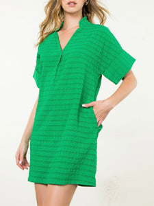 Textured Shift Dress - Green