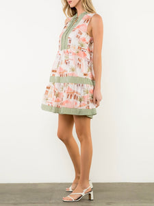 Sleeveless Villa Print Dress - Multi